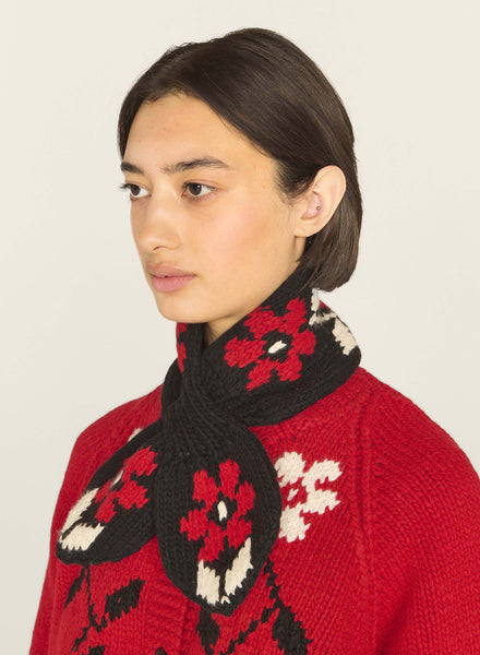 Wool Flower Knitted Scarf in Black