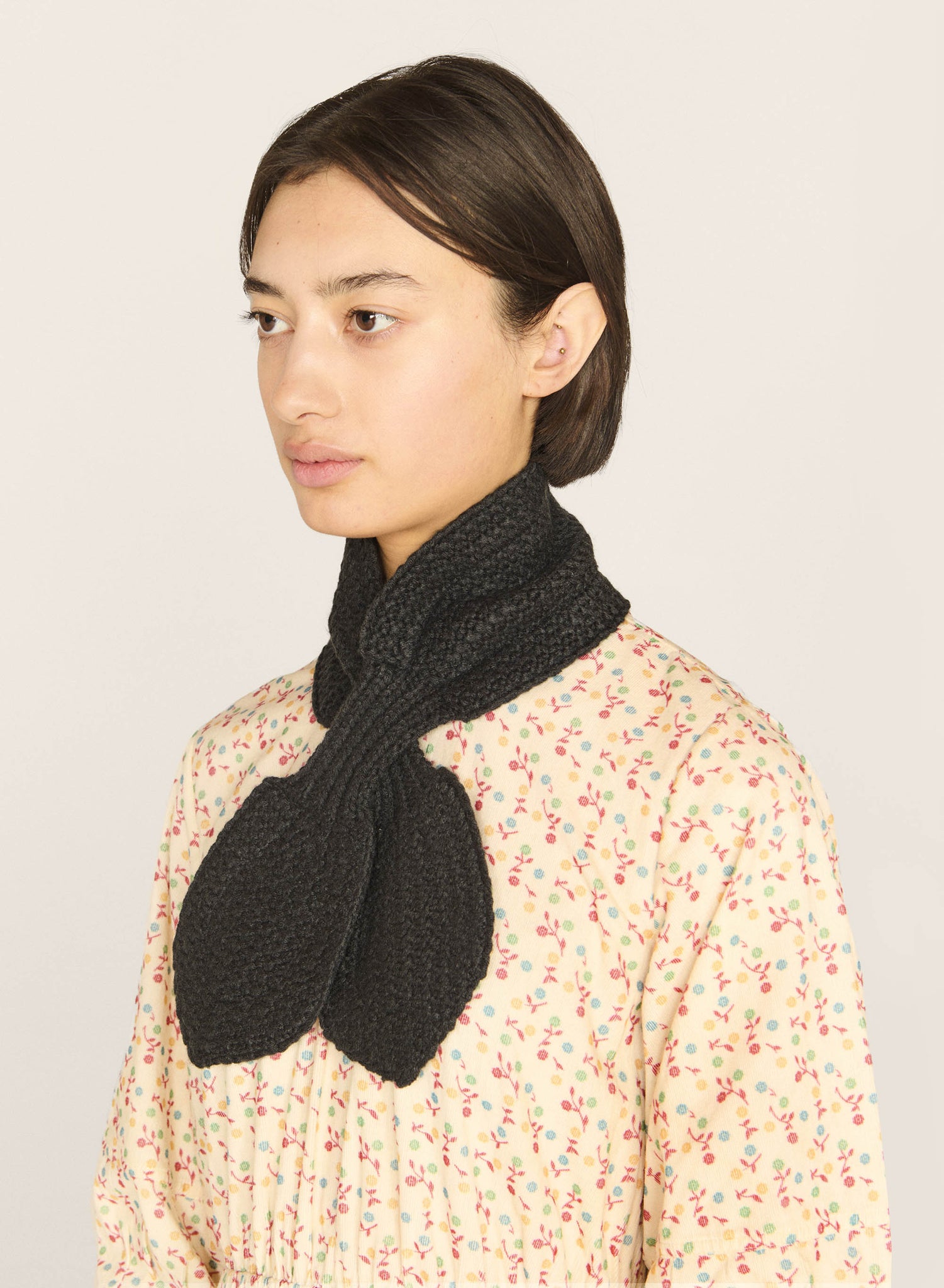 Wool Knitted Scarf in Dark Grey