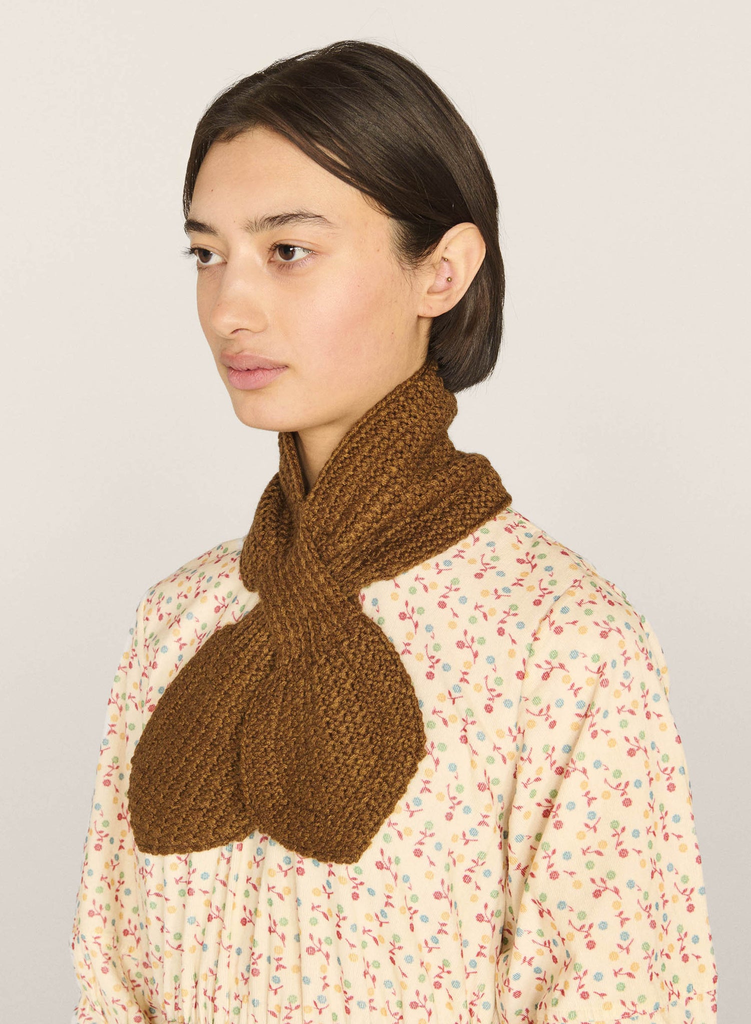 Wool Knitted Scarf in Brown