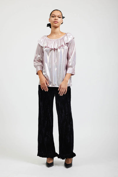 Ruffle Pant in Black Crushed Velvet