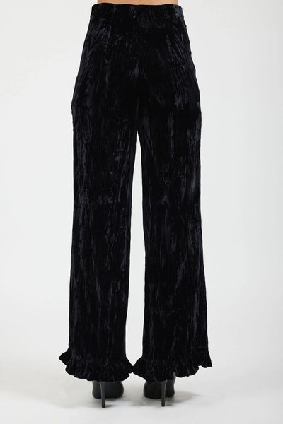 Ruffle Pant in Black Crushed Velvet