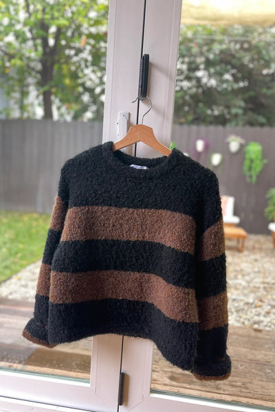 Simone Sweater in Black and Espresso Stripe