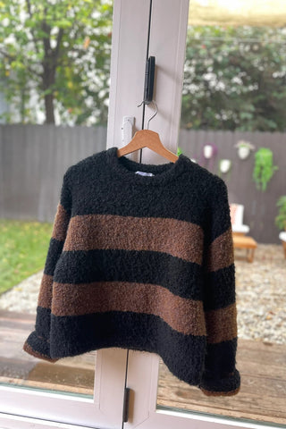 Simone Sweater in Black and Espresso Stripe