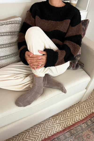 Simone Sweater in Black and Espresso Stripe