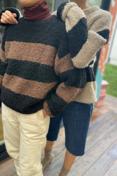 Simone Sweater in Black and Espresso Stripe