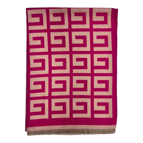 Big Maze Print Wool Mix Winter Scarf in Fusia