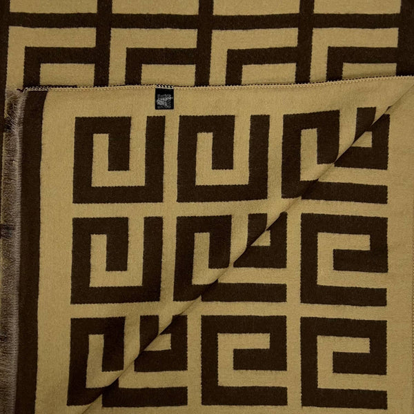Big Maze Print Wool Mix Winter Scarf in Coffee