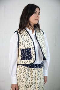 Folky Vest in Blue and Cream