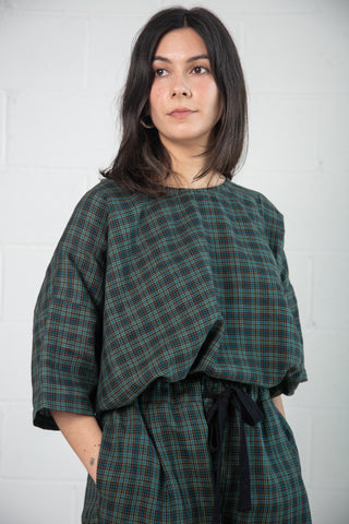 Bradley Top in Green Check Linen