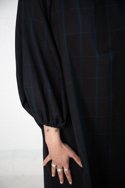 Barton Dress in Black and Blue Check Wool