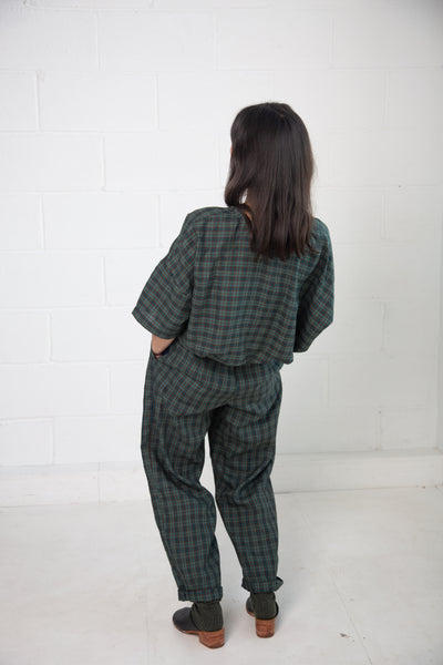 Tariff Pants in Green Check Linen