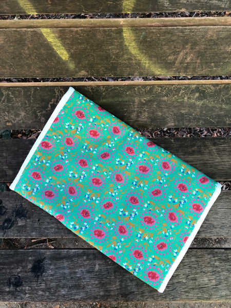 Laptop Sleeve in Green Floral Print with Black Check Interior