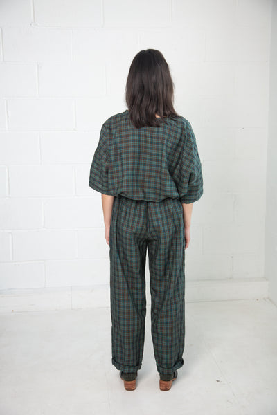 Tariff Pants in Green Check Linen