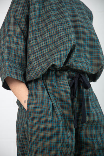 Tariff Pants in Green Check Linen