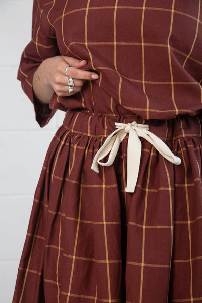Dale Skirt in Rust Check Linen