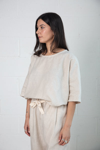 Bradley Top in Ecru Linen