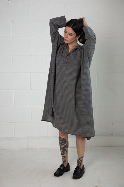 Thomas Dress in Grey Check Wool