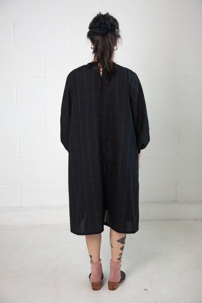 Barton Dress in Black and Blue Check Wool