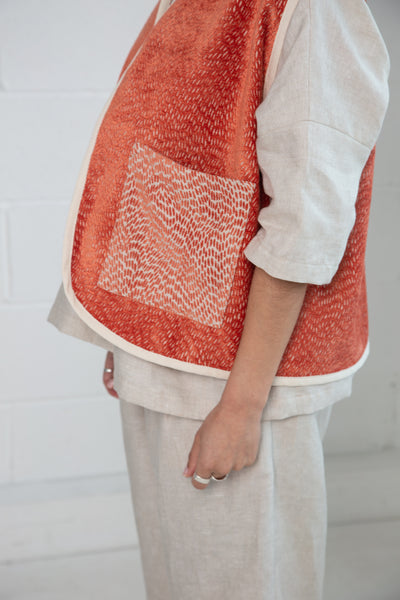 Warwick Vest in Orange Velvet (Reversible)