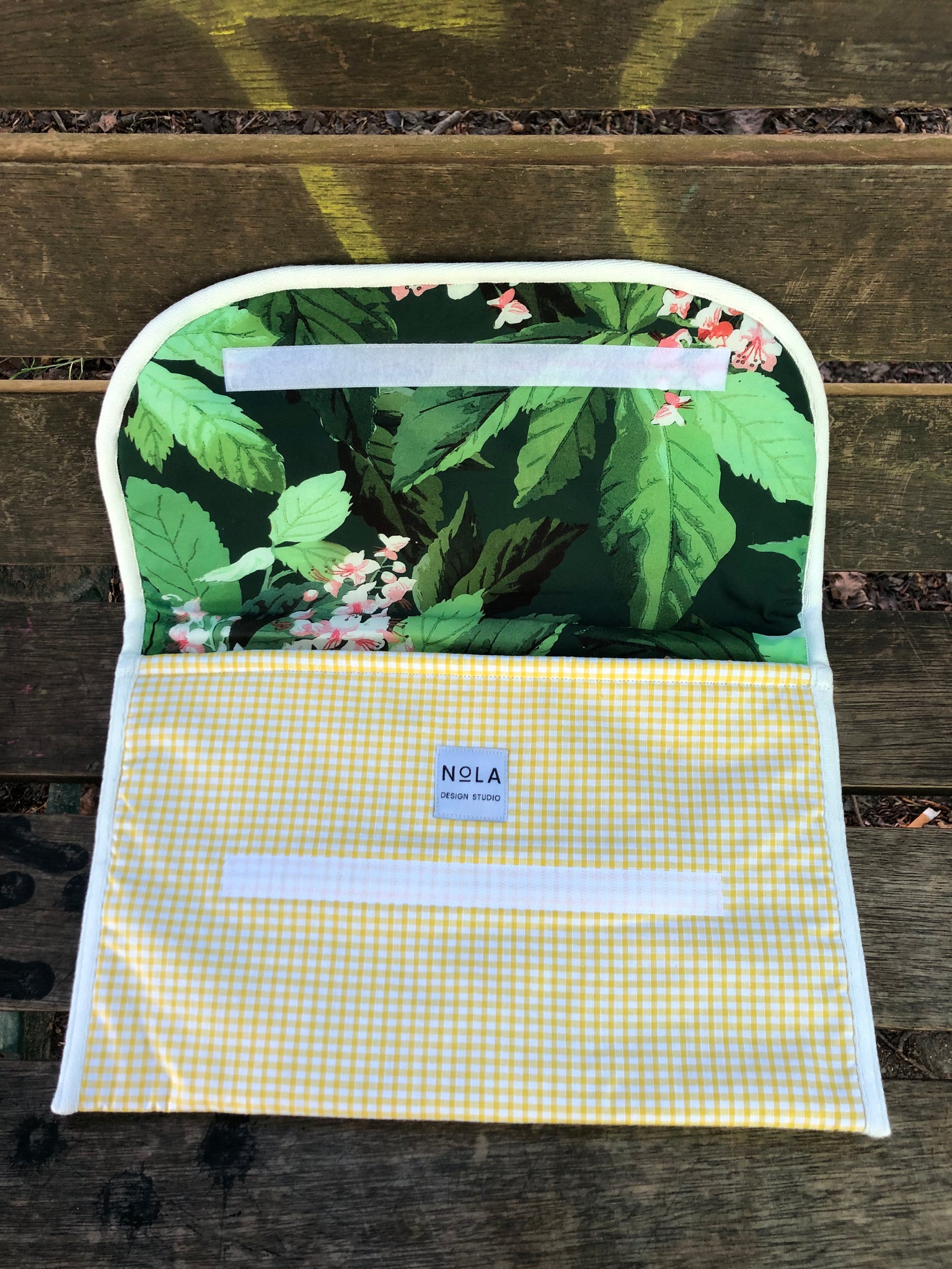 Laptop Sleeve in Yellow Check with Floral Interior