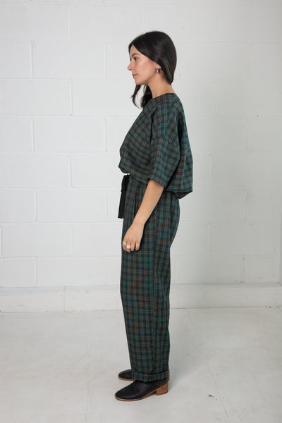 Tariff Pants in Green Check Linen