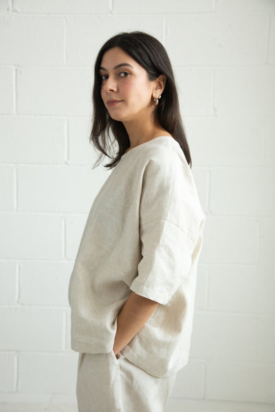 Bradley Top in Ecru Linen