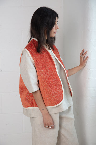 Warwick Vest in Orange Velvet (Reversible)