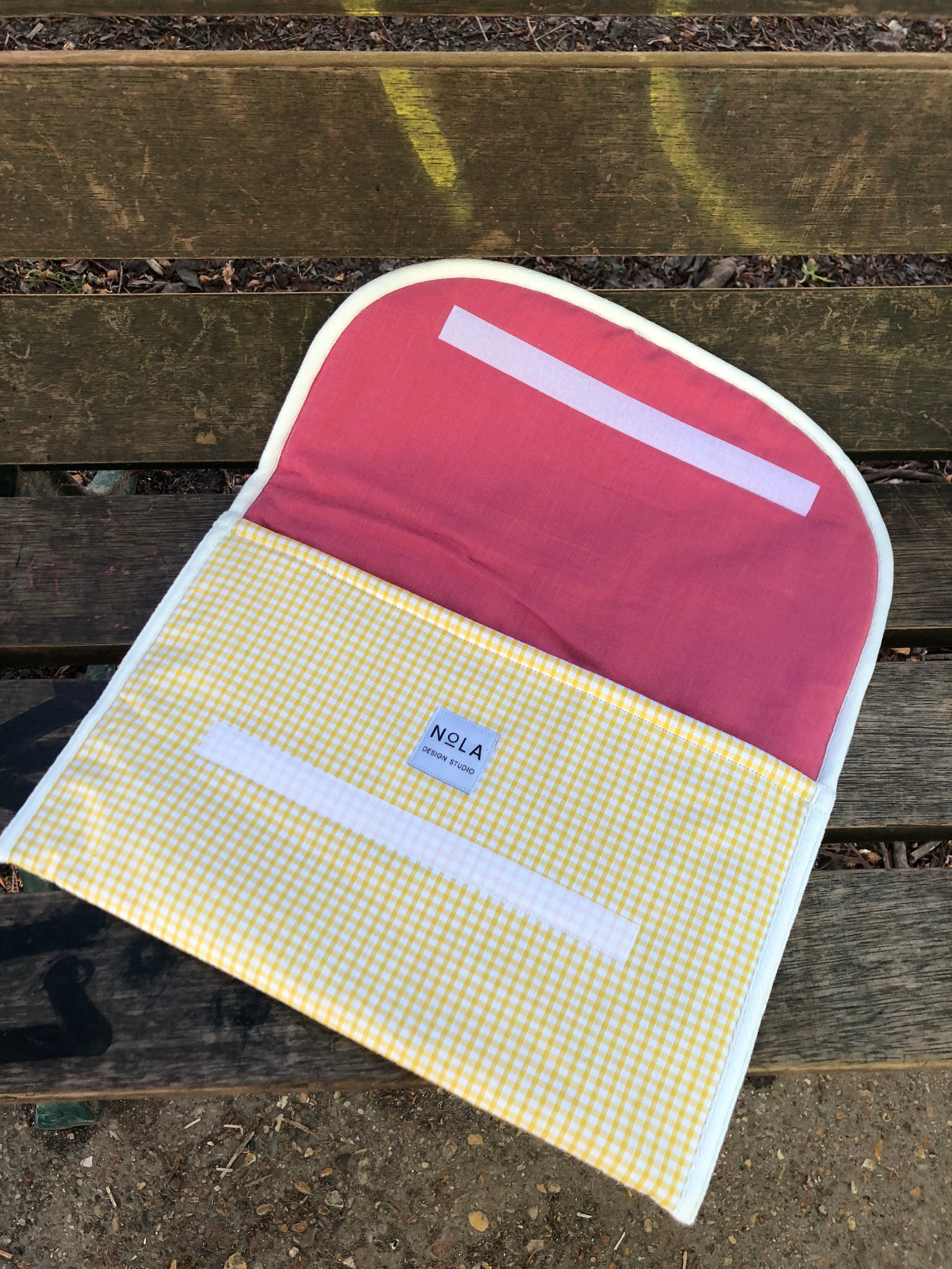Laptop Sleeve in Yellow Check with Pink Interior