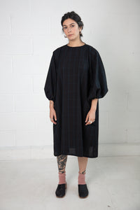 Barton Dress in Black and Blue Check Wool