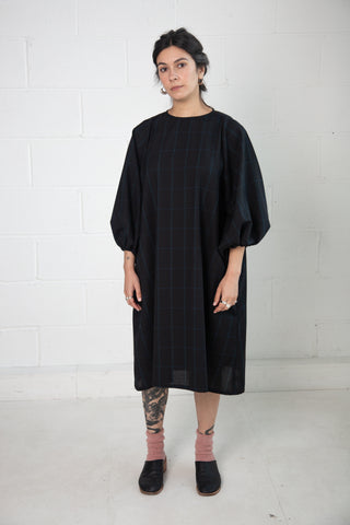 Barton Dress in Black and Blue Check Wool
