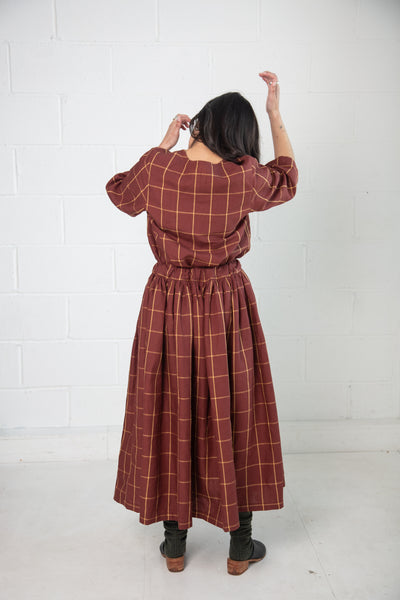 Dale Top in Rust Check Linen