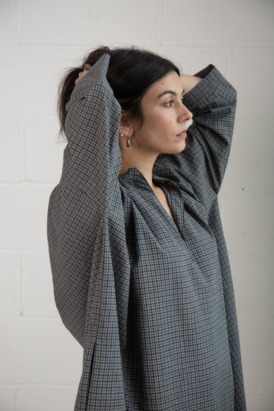 Thomas Dress in Grey Check Wool
