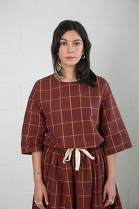 Dale Top in Rust Check Linen