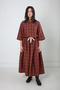 Dale Skirt in Rust Check Linen