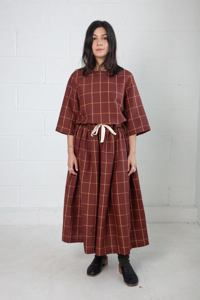 Dale Skirt in Rust Check Linen