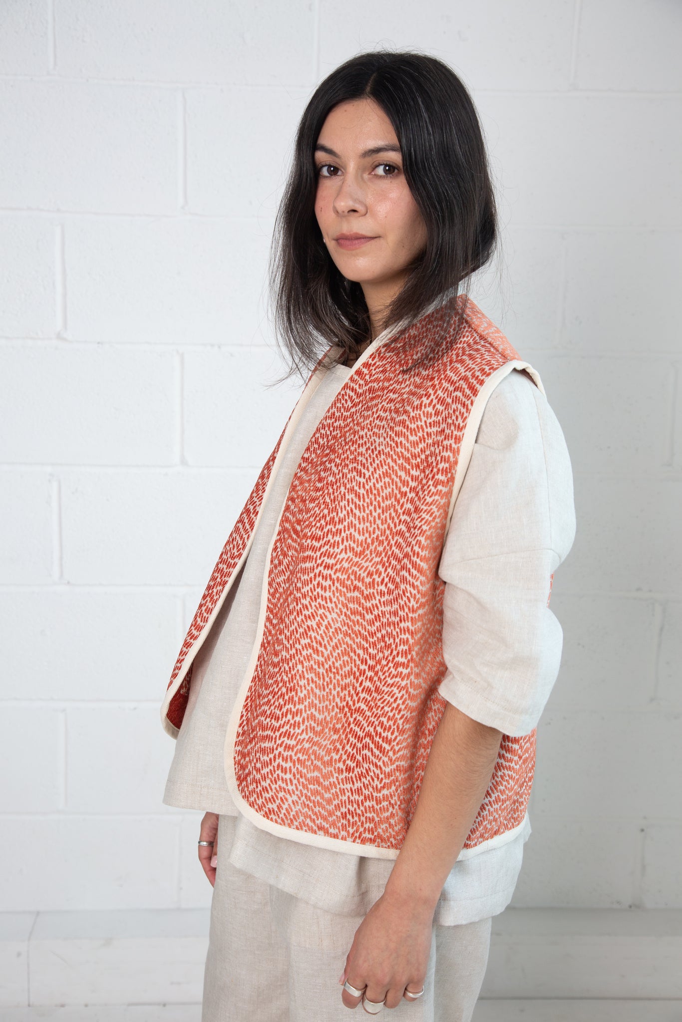 Warwick Vest in Orange Velvet (Reversible)