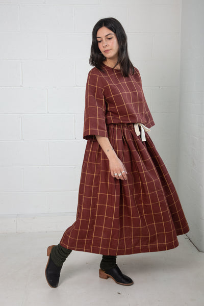 Dale Skirt in Rust Check Linen
