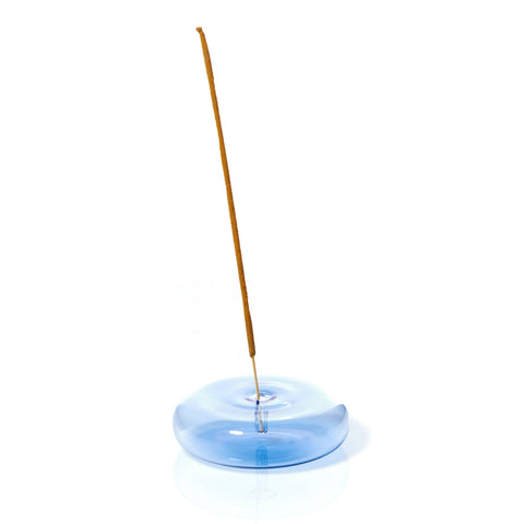 Dimple Hand Blown Glass Incense Holder in Blue