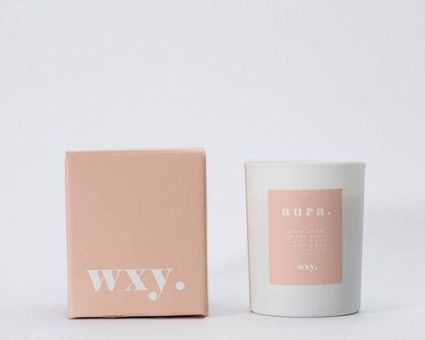 Aura Candle in White Woods and Amber Down Scent